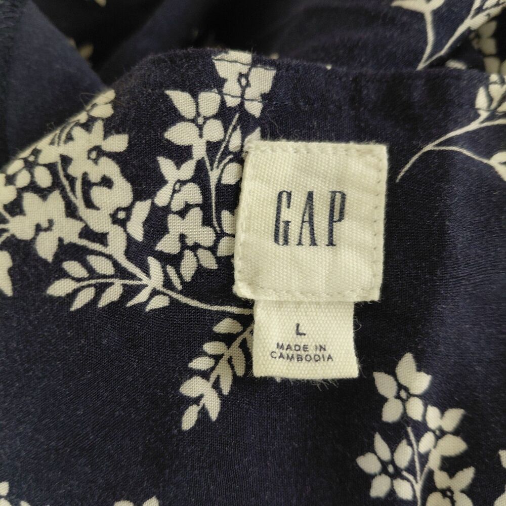 GAP Floral V-Neck Faux Wrap Dress Knee Length Navy/ White Sz L - Picture 8 of 9